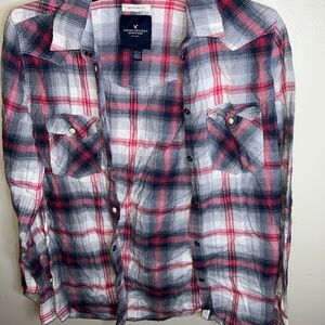 American Eagle  Outfitters Red and Black Plaid Button Down Shirt